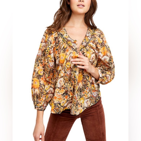 FREE PEOPLE Cool Meadow Printed Cotton Top - Picture 2 of 5